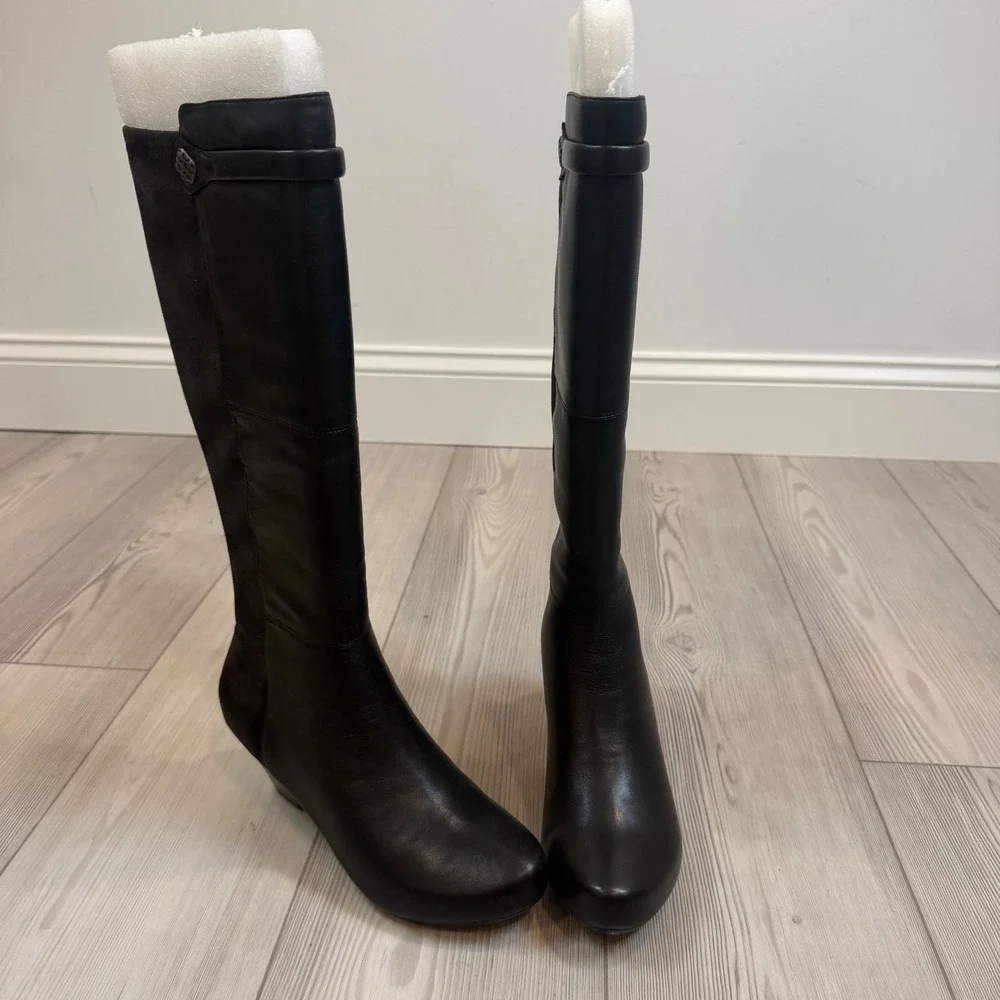 NEW Dansko Bethany Black Nappa Leather Knee High Heeled Boots Size 39 US 8.5-9